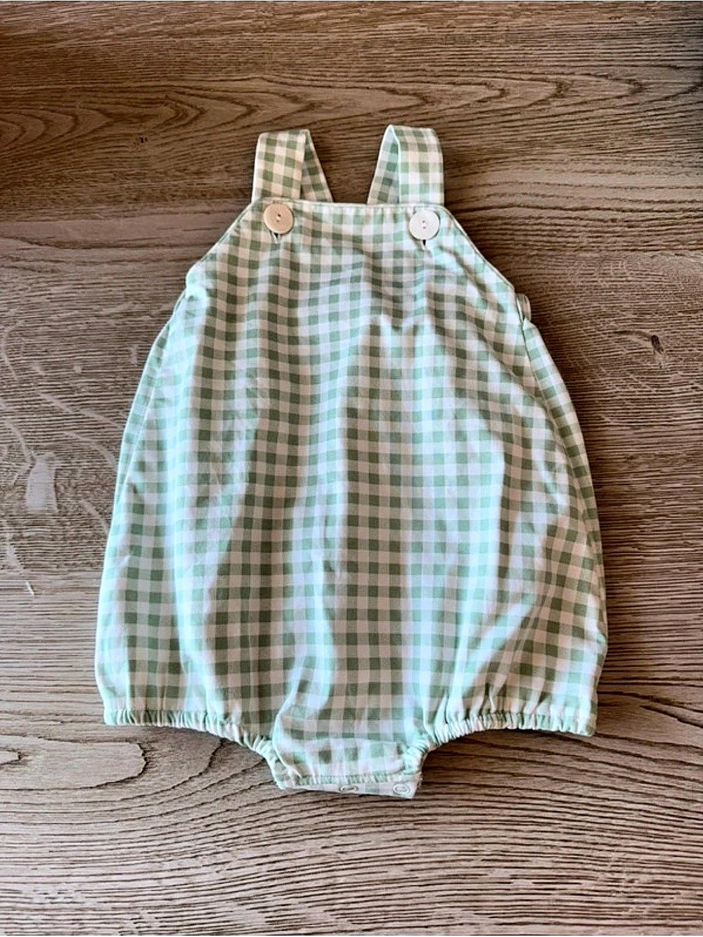 Kids Gingham Romper in Green & White